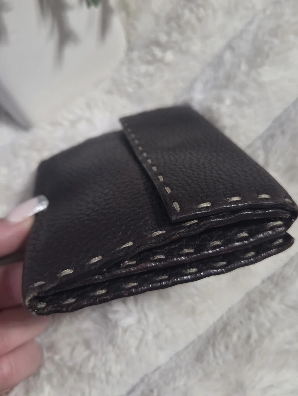 FENDI Dark Brown Selleria Grained Leather Bifold Wallet Saddle Stitch Vtg - Picture 8 of 16